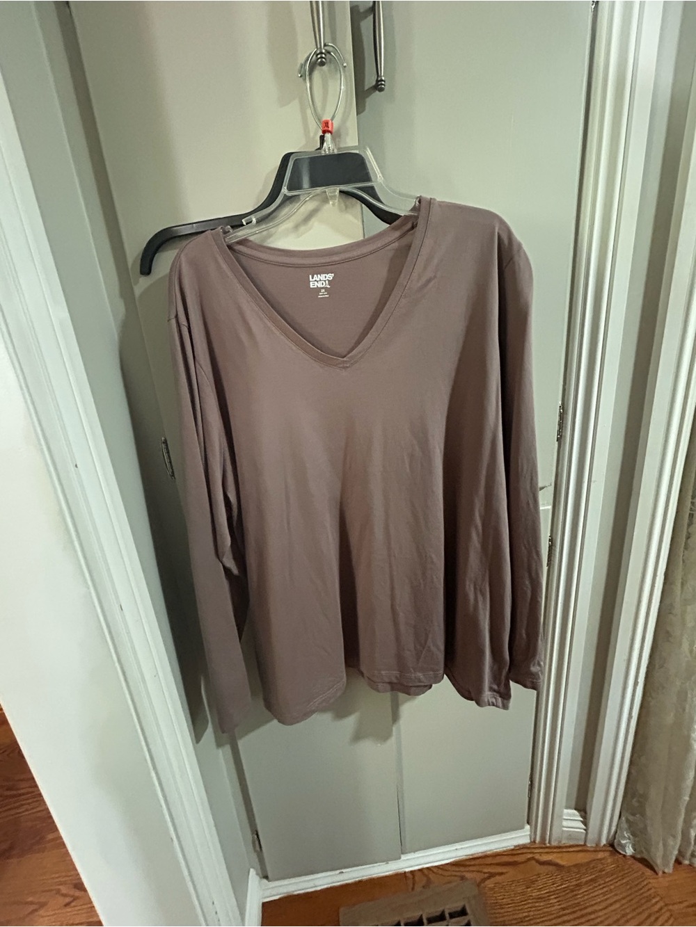 Lands' End Long Sleeve V-Neck Top in Taupe